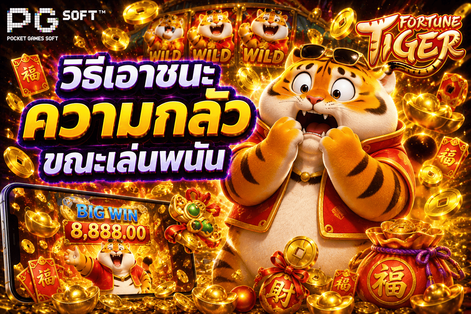 ภาพบทความวิธีเอาชนะความกลัวขณะเล่นพนัน ตัวละครเกม PG SLOT กำลังตกใจกลัว